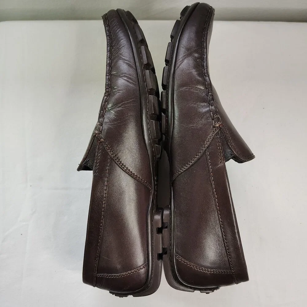 GEOX Men’s Brown Leather Slip On Loafers Breathes Size EU 43 Comfort Shoes